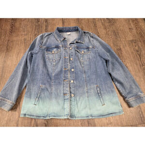Chico's Denim Ombre Blue Aqua Stretch Jean Jacket Size 3 - XL 16/18